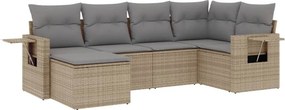 vidaXL 6 részes bézs polyrattan kerti ülőgarnitúra párnával
