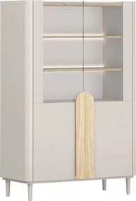 Amilio vitrines szekrény 100 cm kétajtós lábakon - kasmír / olajozott tölgy / világos tölgy fogantyúk