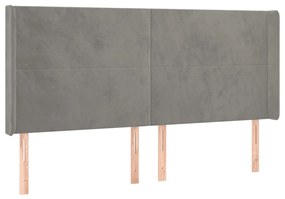 világosszürke bársony LED-es fejtámla 183x16x118/128 cm