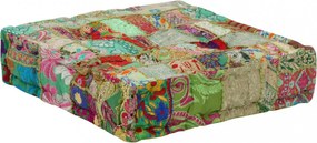 kézzel készült zöld pamut patchwork ülőpárna 50x50x12 cm