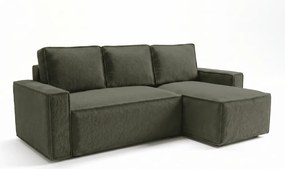 SMART BOUCLE L alakú kihúzható, megfordítható sarokkanapé 232x143 cm, sötétzöld