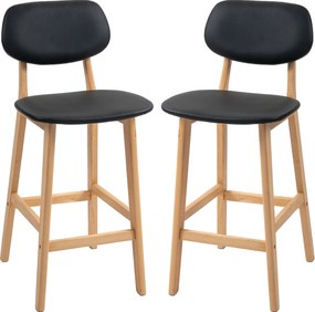 HOMCOM 2 db bárszék, modern bárszékek, műbőr konyhai székek fa háttámlával és lábakkal, fekete | Aosom