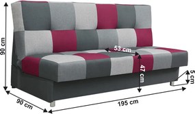 Kanapé, bordó színű anyag/szürke, ALABAMA