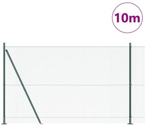 Hegesztett Drótkerítés 7 Furatolt Oszloppal Zöld 1.6x10 m Acél