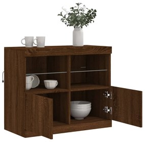 barna tölgy színű tálalószekrény LED-ekkel 81 x 37 x 67 cm