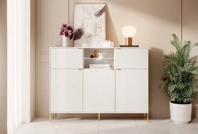 Komód 5 ajtóval, fehér/magasfényű fehér színkombinációban, LED-világítással DIAMOND DI03