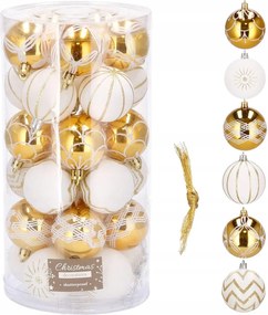30db-os Karácsonyfadísz Szett 7cm Arany Fehér Díszített Karácsonyfadísz