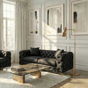 Kétszemélyes kanapé fekete színben, bársony kárpittal. SORRENTO 2S