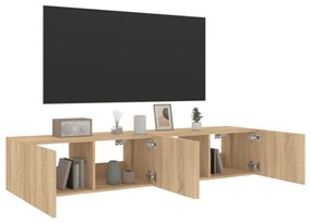 2 db sonoma tölgy színű fali TV-szekrény LED-del 80x35x31 cm