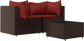 vidaXL 3 részes barna polyrattan kerti ülőgarnitúra párnával