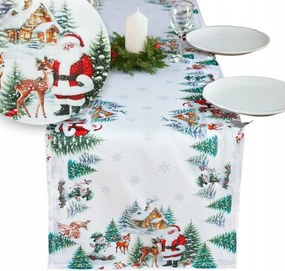 Karácsonyi asztalterítő laufer Fehér Mikulás Karácsony 40x140
