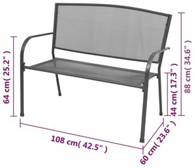 antracitszürke rácsos acél kerti pad 108 cm