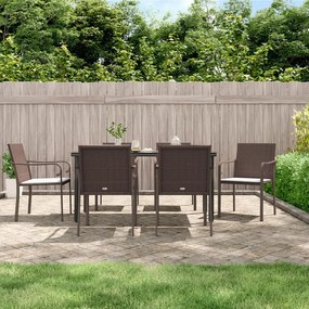 7 részes polyrattan és acél kerti étkezőgarnitúra párnával