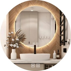Fürdőszobai Tükör Led 60 CM Kerek Megvilágított Érintőképernyős Anti Fog 3 Szín