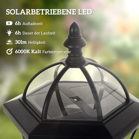 Outsunny Napelemes kerti lámpa, 2 db-os csomag, időjárásálló ösvénylámpa, LED-del, 6 óra világítás, fekete