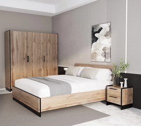 Éjjeliszekrény, 2 db-os szett, wotan tölgy/fekete, AMONI 2S