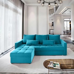AKCIÓ Kék kihúzható sarokkanapé ZENOVA 220x140 cm, kétoldalas II. osztály