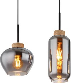 Globo 15549-4H Függeszték fém matt fekete, füstszínű üveg, natúr kender színű, fekete PVC kábel, 4 különböző üvegforma, HxSzxM.: 960x230x1200mm, üveg átmérő: 1x 18,5cm, 12cm, 16cm, 23cm egyenként, nem tartozék: 4x E27 40W 230V