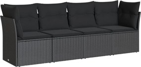 vidaXL 4 részes fekete polyrattan kerti ülőgarnitúra párnákkal
