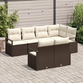 7 darabos Kertiszófakészlet Párnákkal Barna Poli Rattan, 2 személyes Kertiszófa Párnákkal Barna Poli Rattan