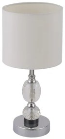 Globo 24136T Asztali lámpa króm, textil fehér, üveg-kristály, áttetsző, kapcsolóval, Ø:210, M:470, izzó nélkül 1xE14 40W 230V