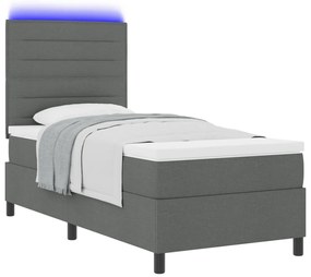 Rugós ágy matraccal és LED világítással - Sötétszürke, 90 x 200 cm szövet