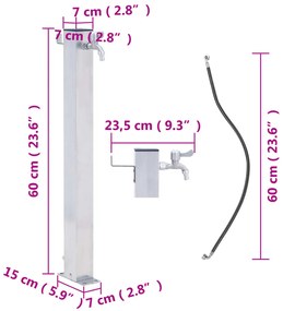rozsdamentes acél négyzetes kerti oszlop típusú vízcsap 60 cm
