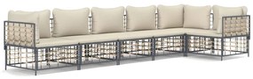 6 részes antracitszürke polyrattan kerti ülőgarnitúra párnákkal