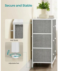 Tároló szekrény hat fiókkal, ruhás szekrény, fehér és világosszürke 80x30x85cm