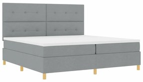Boxrugós ágy fejtámlával Világosszürke 200 x 200 cm szövet
