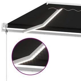 Antracitszürke szélérzékelős és LED-es napellenző 500x350 cm