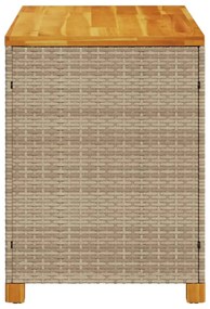 bézs polyrattan és akácfa kerti tárolóláda 110 x 55 x 63 cm