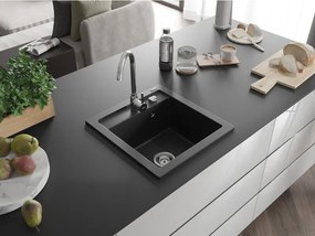 Mexen Vito gránit mosogató 1-medencés 520 x 490 mm, fekete, króm szifon - 6503521000-77