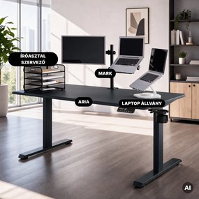 Elektromos íróasztal magasságállítással ergonomikus antracit,1600x800 mm: ARIA