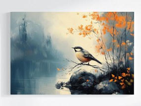 Vászonkép Canvas Természet Tájkép Madár Cinege Víz Ősz 120x80