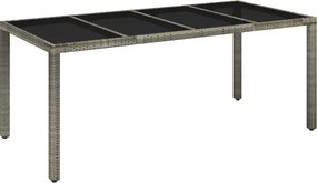 vidaXL szürke polyrattan üveglapos kerti asztal 190 x 90 x 75 cm