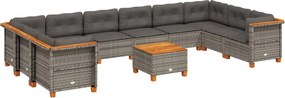 vidaXL 11 részes szürke polyrattan kerti ülőgarnitúra párnákkal