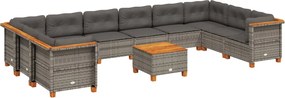 vidaXL 11 részes szürke polyrattan kerti ülőgarnitúra párnákkal