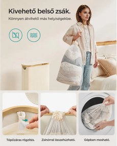 Fedeles mosókosár, 65L, levehető hálós bélés, összecsukható, krémszínű