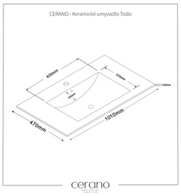 CERANO - Todo kerámia mosogató - fehér fényes - 100x47 cm