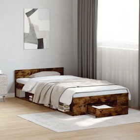 füstös tölgy színű szerelt fa ágykeret fiókkal 90 x 190 cm