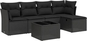 vidaXL 6 részes fekete polyrattan kerti ülőgarnitúra párnákkal