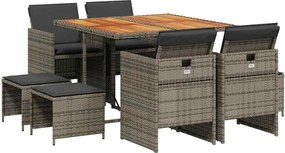 vidaXL 9 részes szürke polyrattan kerti étkezőgarnitúra párnával