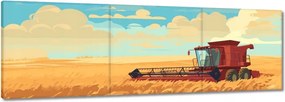 Vászonkép 120x40 Piros kombájn az aratás mezőjén