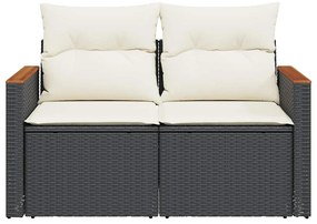 2 személyes fekete polyrattan kerti kanapé párnával