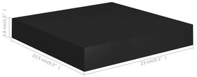 4 db fekete MDF fali polc 23 x 23,5 x 3,8 cm