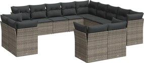 vidaXL 13 részes szürke polyrattan kerti ülőgarnitúra párnákkal