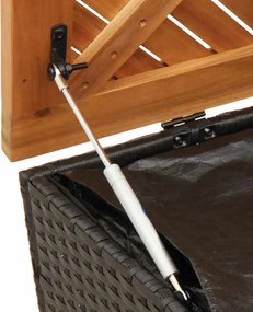 Fekete Polyrattan És Akácfa Kerti Tárolóláda 110 X 50 X 54 Cm