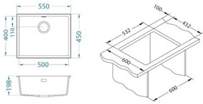 ALVEUS 1150054 - OMNI konyhai mosogató 55x45 cm gránit/bézs