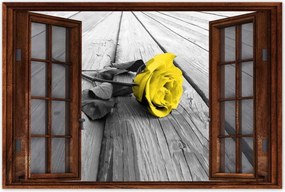 Poszterek 60x40 Sárga rózsa a deszkákon